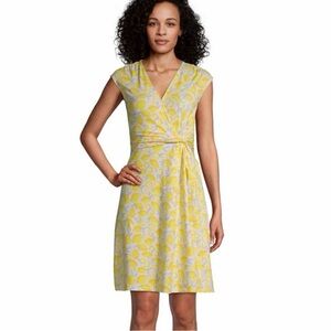 Lands' End Dress Womens MP Lemon Print V-Neck Twist Babydoll Cottagecore